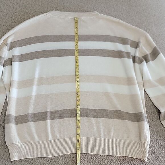 Vici Cream Tan Brown Striped Crew Neck Sweater - Size Medium - Picture 13 of 13